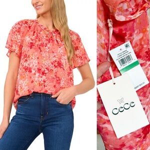 CeCe Raglan Flutter Sleeve Top-Size L- NWT